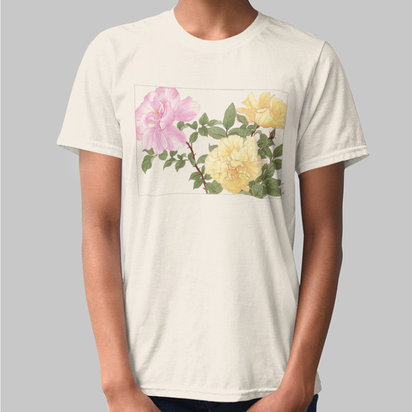 Vintage Pink Yellow Rose Flower Tee - Picture 3 of 5